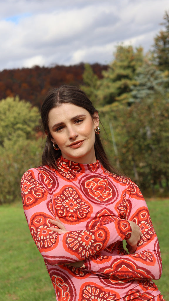 Printed Turtleneck - Retro Pink