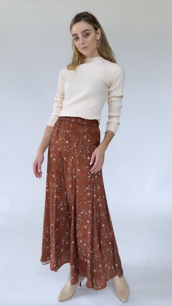 Panel Maxi Skirt-Bronze Floral