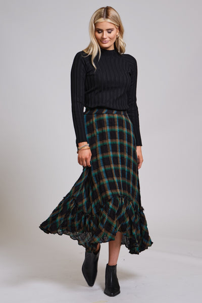Plaid Asymmetric Skirt