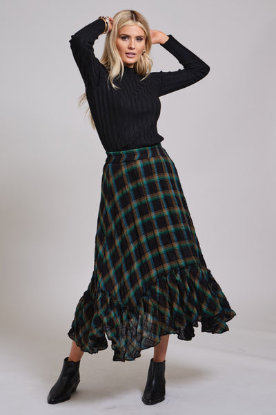 Plaid Asymmetric Skirt