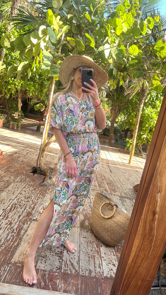Smocked Wrap Maxi Dress-Print
