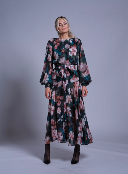 Drop Waist Belted Dress-Print