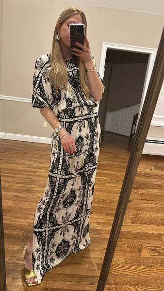 Smocked Wrap Maxi Dress-Print
