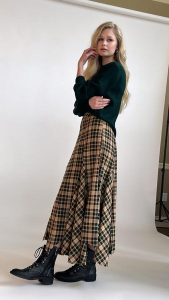 Asymmetric Plaid Skirt