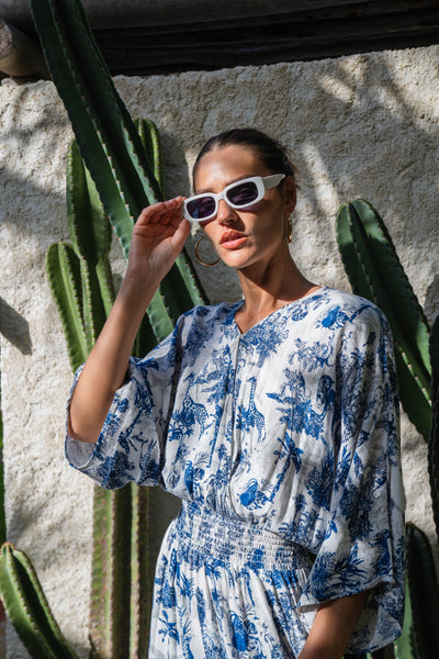 Smocked Wrap Maxi Dress-Print