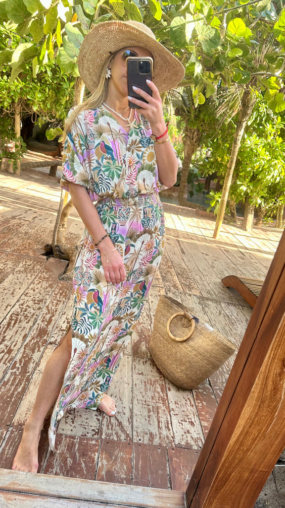 Smocked Wrap Maxi Dress-Print