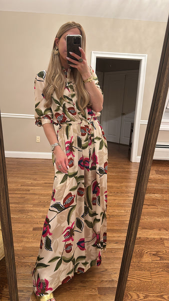 Printed Smocked Belted Dress