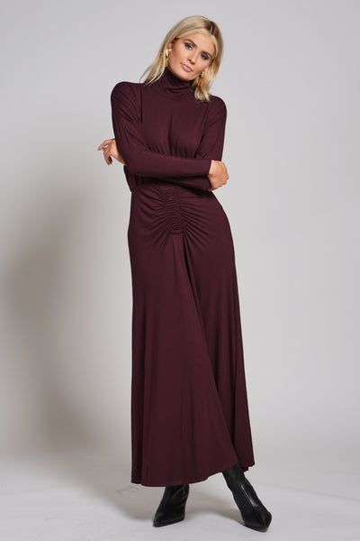 Ruched Waist Turtleneck Maxi Dress