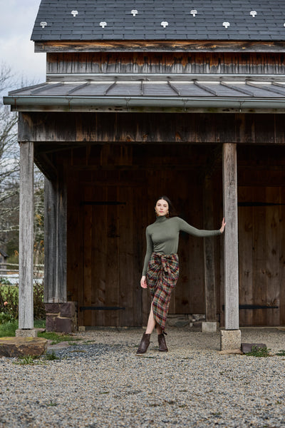 Plaid Draped Belted Skirt