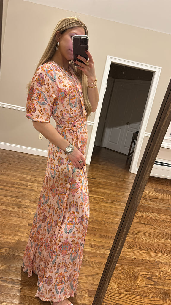 Wrap Dress-Peacock Print