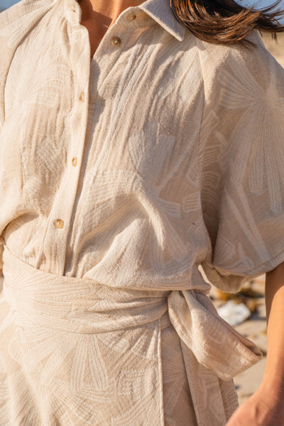 Bubble Sleeve Shirt-Textured Cotton