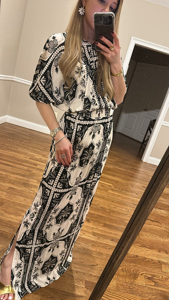 Smocked Wrap Maxi Dress-Print