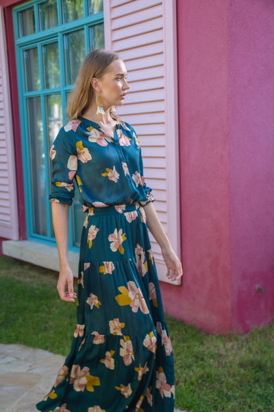 Tiered Maxi Skirt- Slate Blue