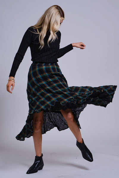 Plaid Asymmetric Skirt