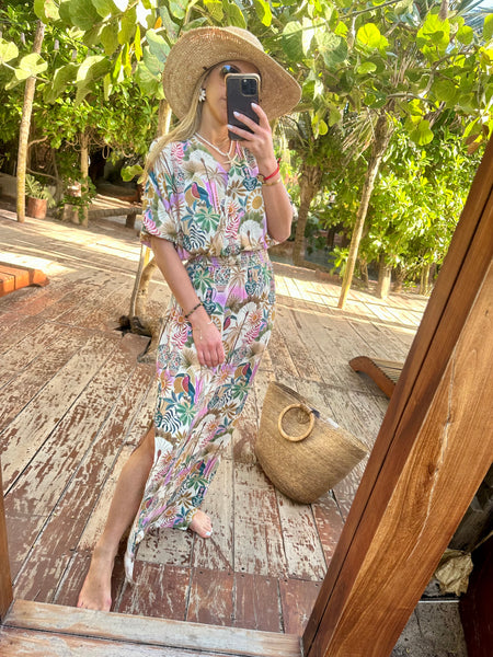 Smocked Wrap Maxi Dress-Print