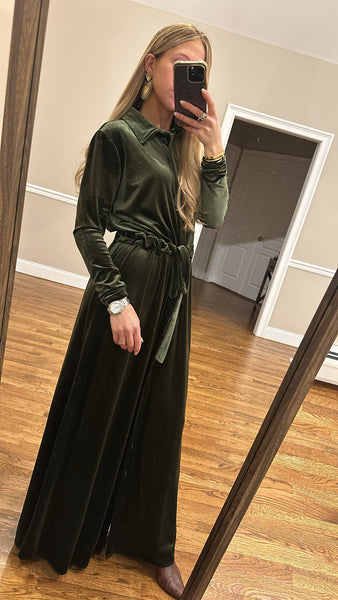 Belted Button Shirtdress-Velvet