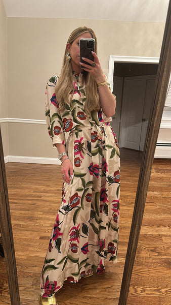 Printed Smocked Belted Dress