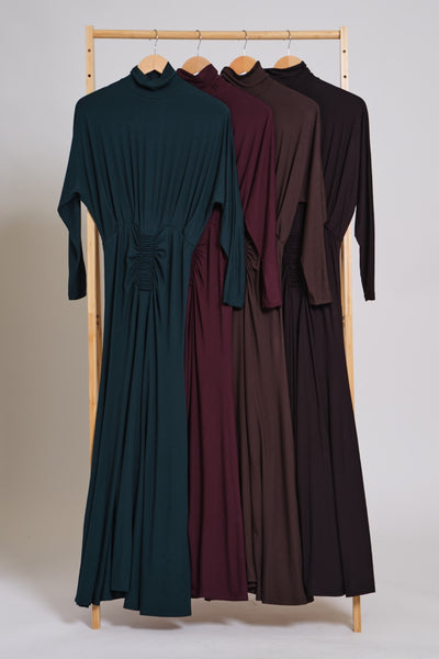 Ruched Waist Turtleneck Maxi Dress