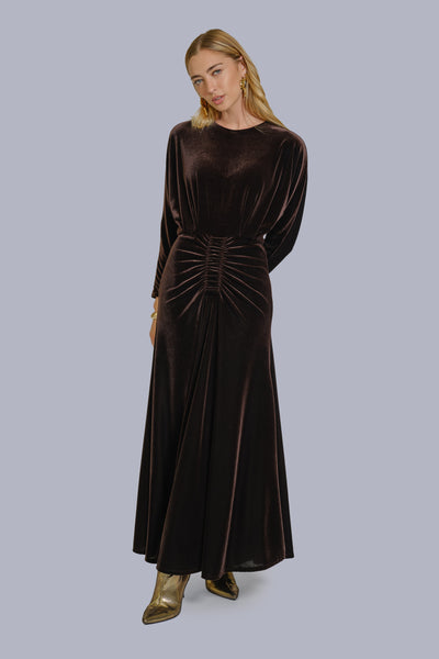 Ruched Waist Maxi Dress-Velvet