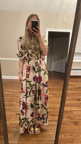 Printed Smocked Belted Dress