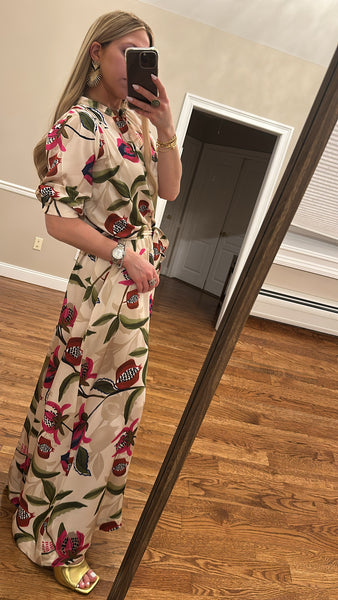 Printed Smocked Belted Dress