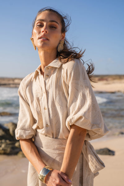 Bubble Sleeve Shirt-Textured Cotton
