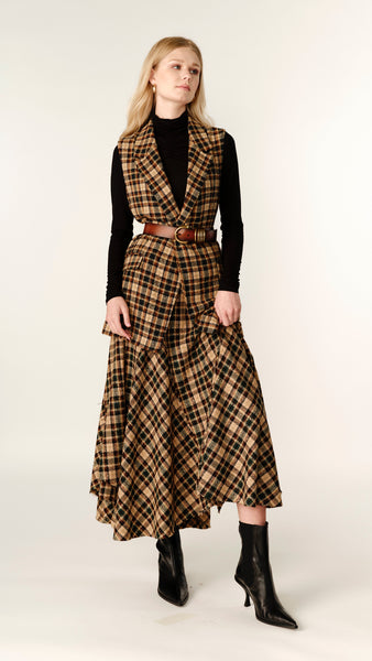 Asymmetric Plaid Skirt