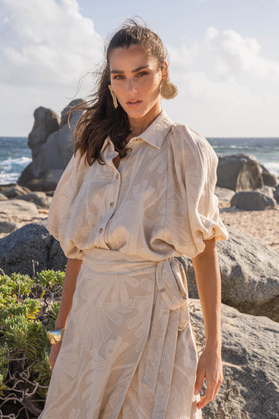 Bubble Sleeve Shirt-Textured Cotton