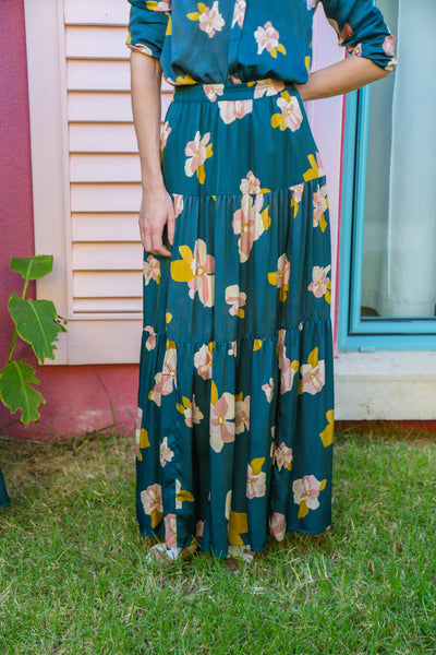 Tiered Maxi Skirt- Slate Blue