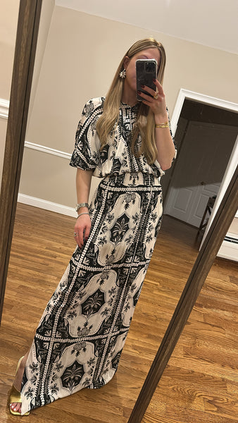 Smocked Wrap Maxi Dress-Print