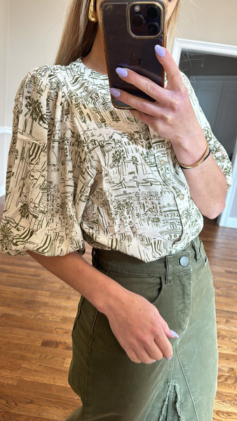 Printed Bubble Shirt-Capri Print