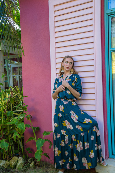 Tiered Maxi Skirt- Slate Blue
