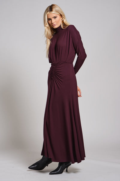 Ruched Waist Turtleneck Maxi Dress