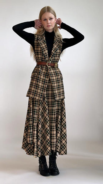 Asymmetric Plaid Skirt