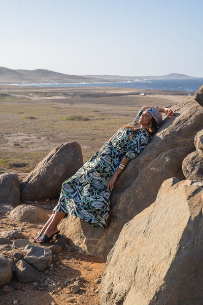 Printed Smocked Belted Maxi Dress