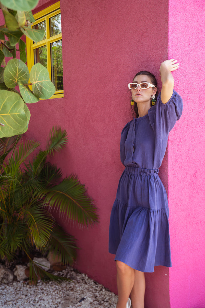 Tiered Dress Woolovers Linen Dress Tiered Linen Skirt Soft Teal