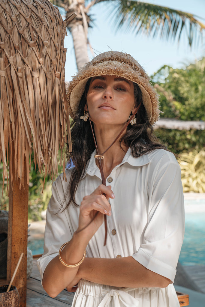 Belted Coconut Button Shirtdress- White – Third By Cee