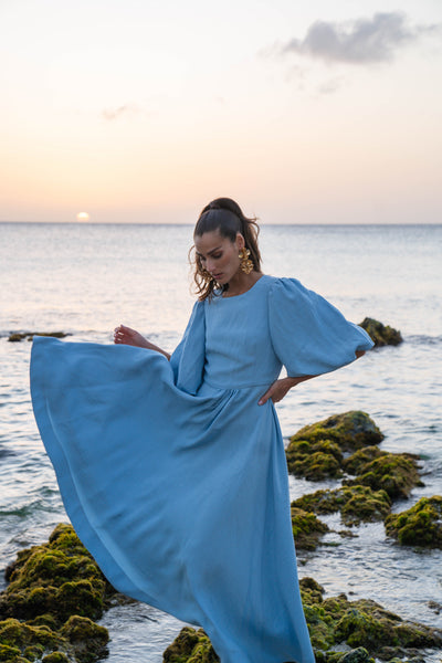 Asymmetric Dress-Sky Blue