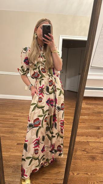 Printed Smocked Belted Dress