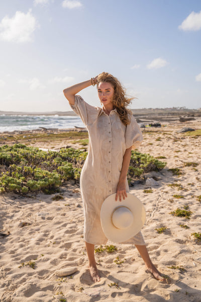 Bubble Sleeve Shirtdress-Textured Cotton