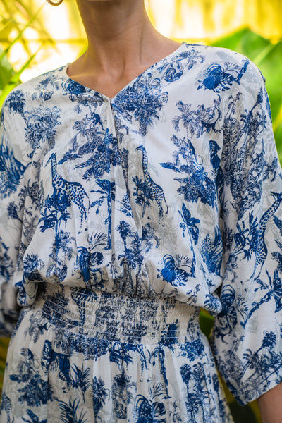 Smocked Wrap Maxi Dress-Print