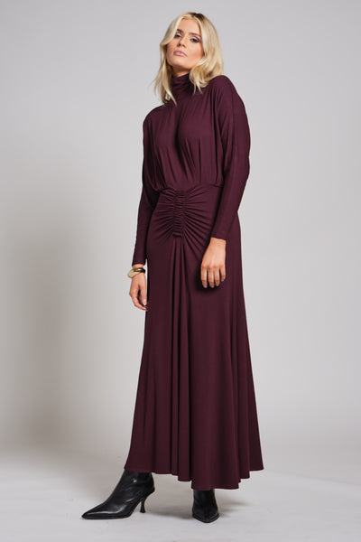 Ruched Waist Turtleneck Maxi Dress