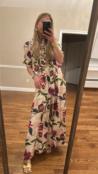 Printed Smocked Belted Dress