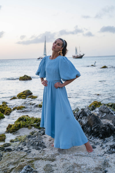 Asymmetric Dress-Sky Blue