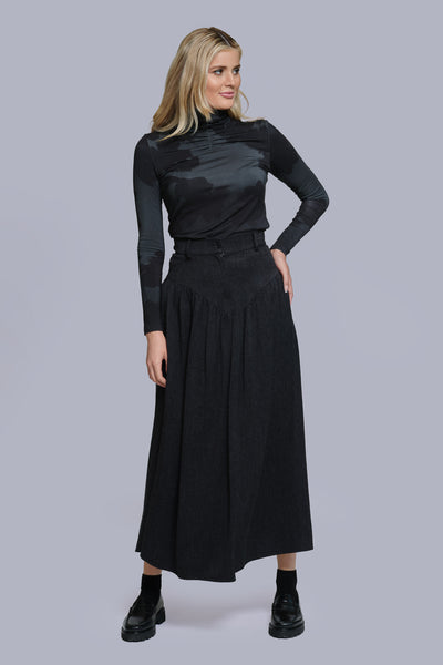 Printed Turtleneck- Black Floral Print