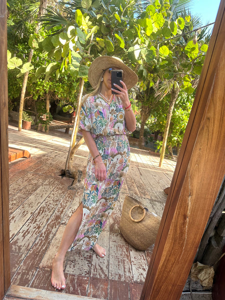 Smocked Wrap Maxi Dress-Print