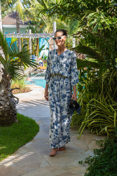 Smocked Wrap Maxi Dress-Print