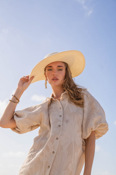 Bubble Sleeve Shirtdress-Textured Cotton