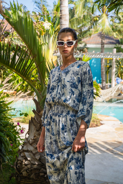 Smocked Wrap Maxi Dress-Print