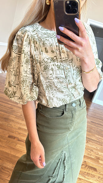 Printed Bubble Shirt-Capri Print